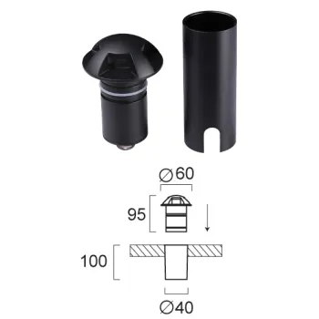 Viokef Rino fekete talajba építhető LED kültéri lámpa (VIO-4294000) LED 1 izzós IP65/IP67