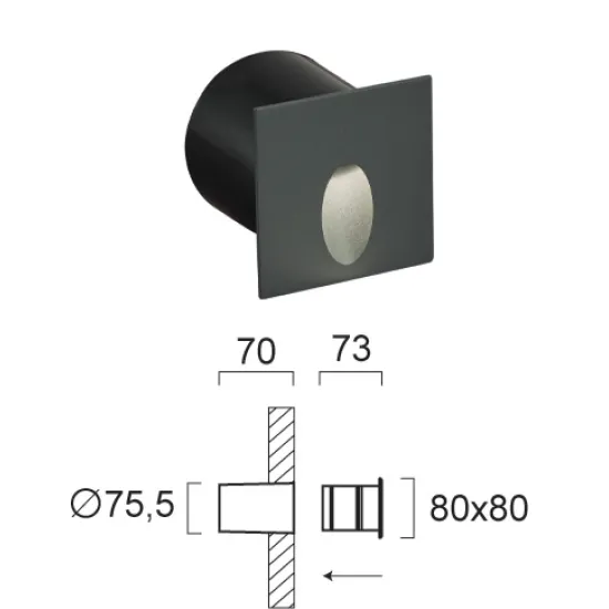 Viokef Serifos sötétszürke falba építhető LED kültéri lámpa (VIO-4261200) LED 1 izzós IP54