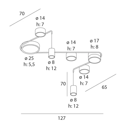 Maxlight Zumaia fekete LED mennyezeti lámpa (MAX-C0249) LED 7 izzós IP20