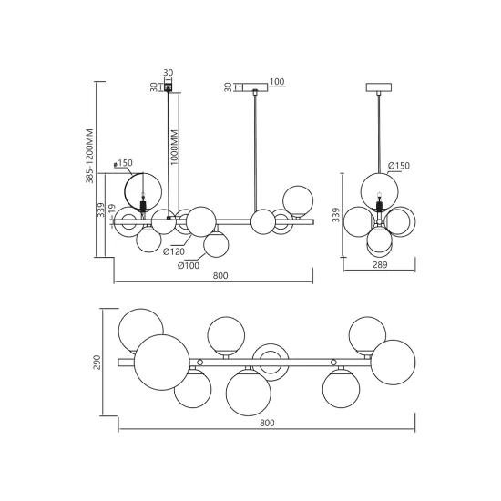 Milagro Mila fekete-füstszínű függesztett lámpa (MIL-ML0335) G9 10 izzós IP20