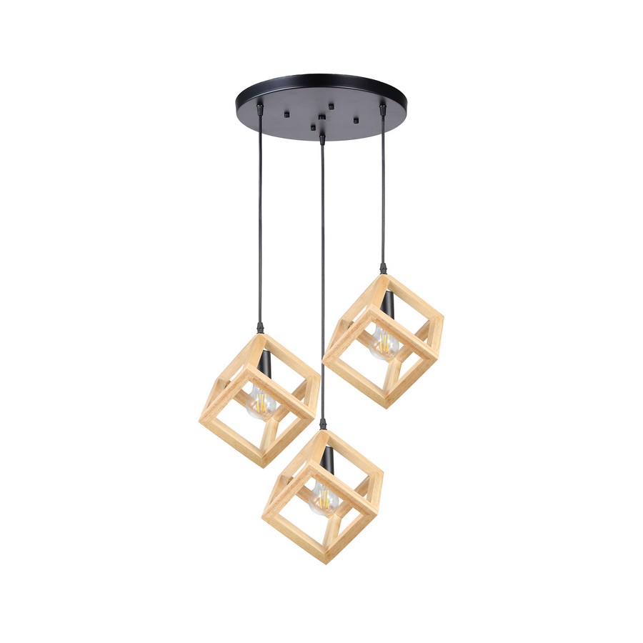 Klausen Rhombus R fekete-natúr függesztett lámpa (KL113016) E27 3 izzós IP20 Klausen Rhombus R fekete-natúr függesztett lámpa (KL113016) E27 3 izzós IP20