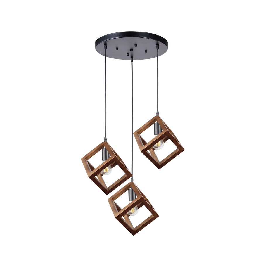 Klausen Rhombus R fekete-dió függesztett lámpa (KL113017) E27 3 izzós IP20
