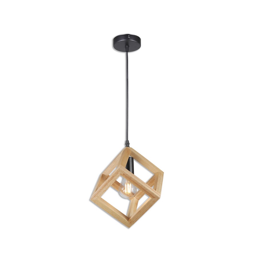 Klausen Rhombus SP1 fekete-natúr függesztett lámpa (KL111125) E27 1 izzós IP20